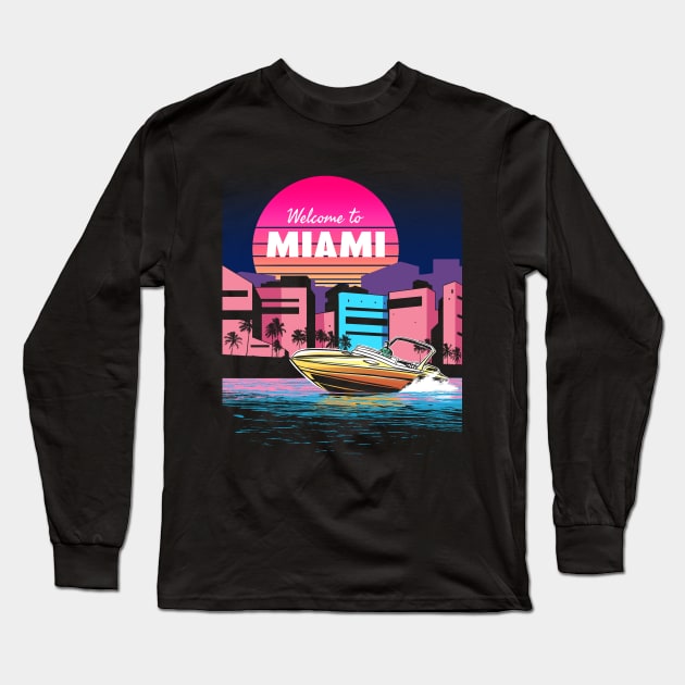 Welcome to Miami Vaporwave Sunset Long Sleeve T-Shirt by Radarek_Design